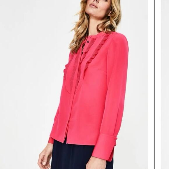 Boden Macie Blouse Pink Button Front Ruffle Size 4 - Picture 3 of 12